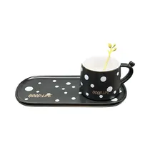 Juego de Taza Y Plato Good Life 308183 Con Cuchara 220ML Negro - Blanco