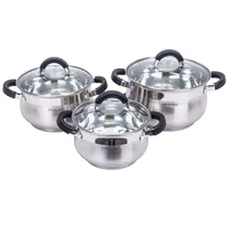 Jogo de Panelas Inox 6 Pçs - Prata com Preto
