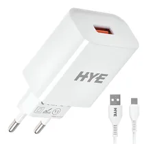 Carregador Tomada Hye HYEC77L USB 3.0 / 22.5W - Branco + Cabo USB / Lightning