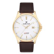 Relogio Analogico Masculino Daniel Klein DK.1.12756-4 Premium Gents / Pulseira de Couro Genuino - Marrom/Dourado