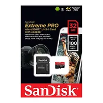 Cartão de Memoria Micro SD de 32GB Sandisk Extreme Pro 100MB/s SDSQXCG-032G-GN6MA - Preto/Vermelho