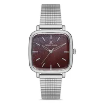 Relogio Analogico Feminino Daniel Klein DK.1.12761-7 Premium Ladies / Pulseira de Malha - Prata/Vinho