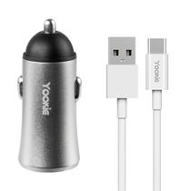 Carregador Veicular Yookie PC1 - 2X USB - com Cabo USB Tipo C - 2.4A - Prata