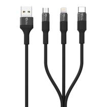 Cabo 4LIFE 3 Em 1 Micro-USB / Lightning / USB-C (FLCALMT1M) 1 Metro / 5V / 3A - Preto