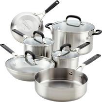 Jogo de Panelas Kitchenaid 71017 Inducao Aco Inoxidavel Escovado - 10 Pecas