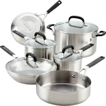 Jogo de Panelas Kitchenaid 71017 Indução Aço Inoxidável Escovado - 10 Peças