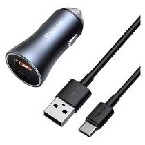 Carregador Veicular Baseus TZCCJD-0G USB-A/USB-C + Cabo USB-C - Preto