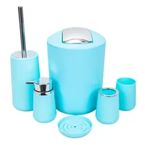 Ogo de Banho Em Porcelana com Detalhes Cromados 6 Peças - Azul Claro