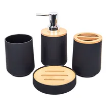 Kit Banheiro Plástico/Bambu Preto 4PÇS