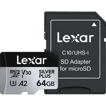 Cartão de Memória Micro SD Lexar Professional Silver Plus 205-100 MB/s C10 64 GB (LMSSIPL064G-Bnang)