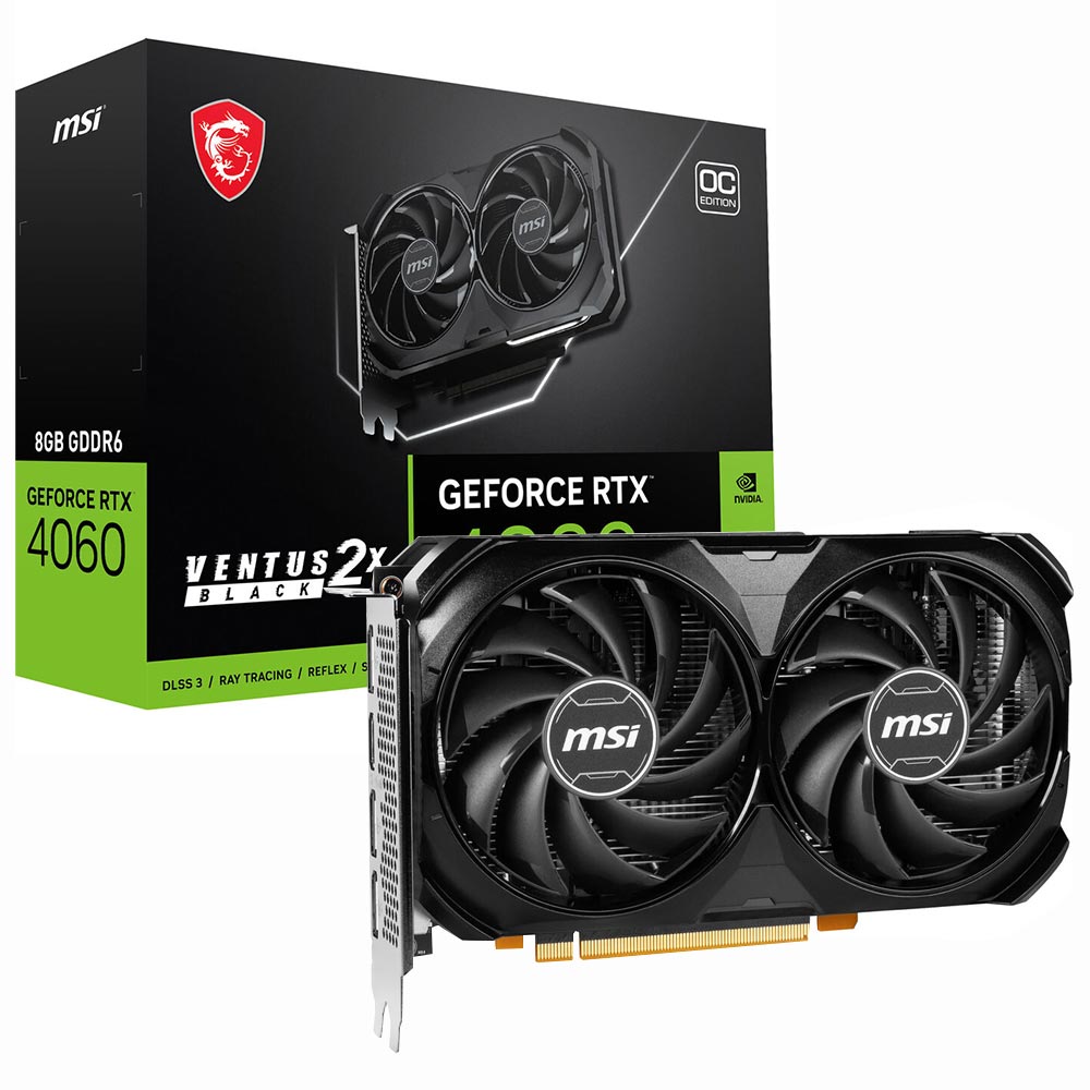 Placa de Vídeo MSI GeForce RTX4060 Ventus 2X Black OC 8GB GDDR6 PCI-Express foto principal
