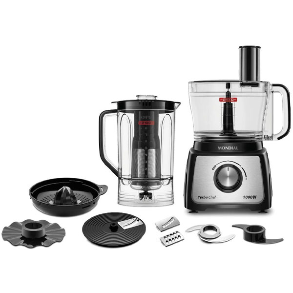 Processador de Alimentos Mondial Turbo Chef MPN-01-BF + Liquidificador + Extrator de Suco 110V