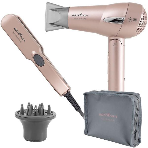 Secador de Cabelo Britania Travel Rose Gold Bivolt + Chapinha
