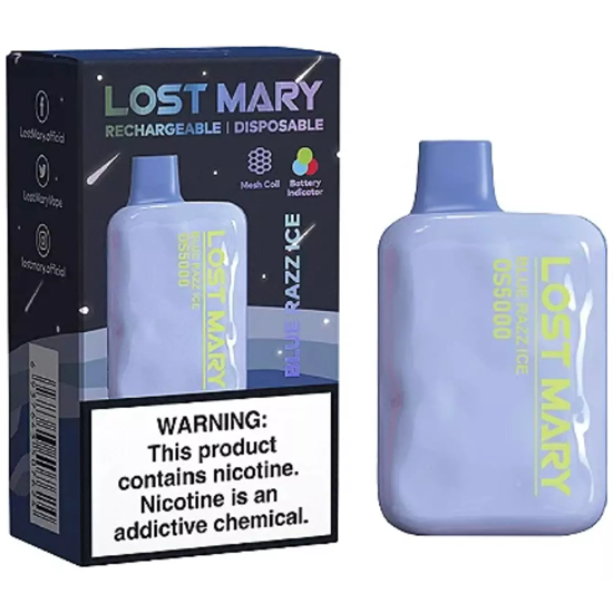 Vaper Descartável Elfbar Lost Mary OS5000 Blue Razz Ice 5000 Puffs