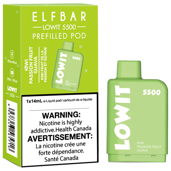 Vaper Descartável Elfbar Lowit Kiwi Passion Fruit Guava 5500 Puffs