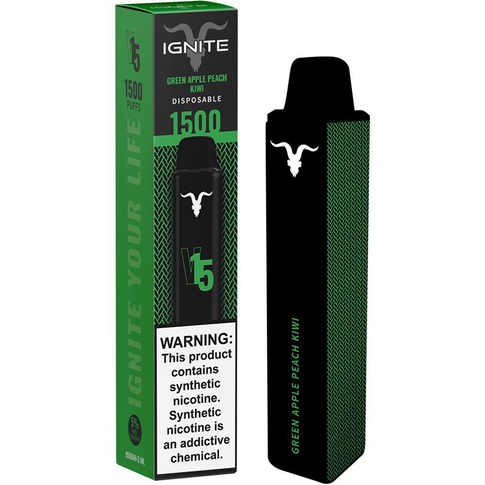 Vaper Descartável Ignite V15 Green Apple Peach Kiwi 1500 Puffs