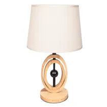 Abajur Decorativo Textura Trançada com Base de Madeira- Bege
