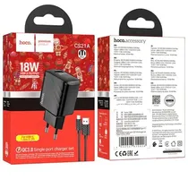 Hoco Cargador CS21A QC30 USB+Cable USB-C Black