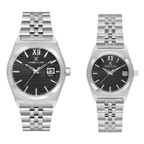 Relogio Analógico Masculino e Feminino Daniel Klein DK.1.14283-2 Pair Gent & Lady / Pulseira de Aço Inoxidável - Prata/Preto