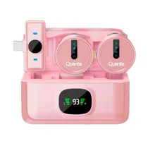 Microfone Quanta QTMDM30 - Sem Fio - USB-C - 2 Microfones - Rosa