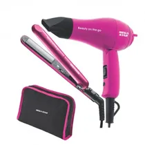 Kit Secador de Cabelo + Chapinha / Prancha de Cabelo Megastar GWB055KIT / 750W / Bivolt - Rosa/ Preto