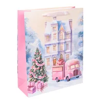 Sacola Presente Natal Rosa/Branca 32X26X10CM