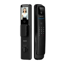 Fechadura Elétrica Philips DDL702-FVP-7HWS - Reconhecimento Facial/ Impressão Digital/ Código Secreto/ Cartão/ Chave Mecânica - Preto
