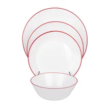 Conjunto de Louça Branco com Faixa Vermelha de Vidro Francês 24PZ