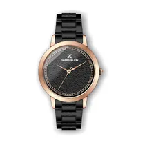Relógio Analógico Feminino Daniel Klein Premium DK.1.12310-6 - Preto e Rosa Ouro