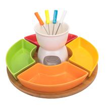 Jogo para Fondue de Porcelana com 12 PC Base de Bambu de 30CM