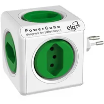 Adaptador de Tomada Múltiplo Elg Allocacoc PWC-R5 5X Tomadas Child Lock - Branco/Verde
