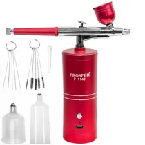 Aerografo Prosper P-1140 + Compressor de Ar / Recarregavel - Vermelho