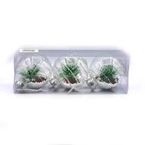 Bola de Natal Transparente com Ramo de Pinheiro 8CM 3 Peças.