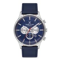 Relogio Analogico Masculino Daniel Klein DK.1.12753-3 Exclusive Gents / Pulseira de Couro Genuino - Azul/Prata