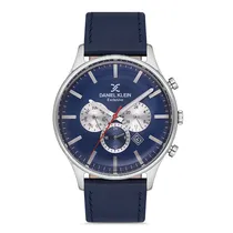 Relogio Analógico Masculino Daniel Klein DK.1.12753-3 Exclusive Gents / Pulseira de Couro Genuino - Azul/Prata