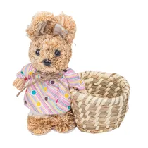 Cesta de Páscoa com Ursinho 10X8X8CM - Bolinhas Rosas