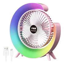 Mini Ventilador de Mesa com LED Colorful Desktop / Recarregavel - Rosa