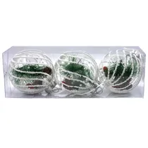 Bola de Natal Transparente com Ramo de Pinheiro 8CM 3 Peças.