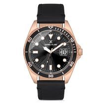 Relogio Analogico Masculino Daniel Klein DK.1.12665-4 Premium Gents / Pulseira de Couro Genuino - Preto/Dourado