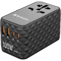 Adaptador Universal de Tomada Verbatim UTA-06 Gan III 100 W - Preto (32121)