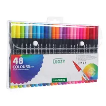 Caneta Marcador Luozy LU-CB002 Ponta Dupla com 48 Cores Sortidas