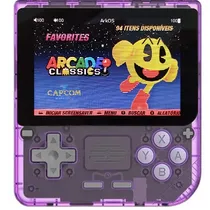 Console Portátil Powkiddy V10 64GB de 3.5" com 5.000 Jogos - Roxo/Transparente