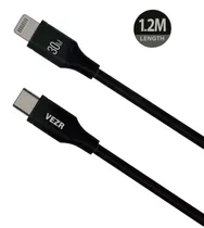 Cable de Datos Vezr VD09 Mfi Type-C To Lightning 30W PD 12.M Silicona Black