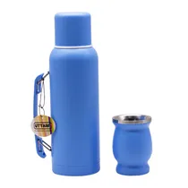 Garrafa Termica Uttam de Aço Inoxidavel de 1 Litro + Cuia de 240ML UT-5057-PS - Azul Claro