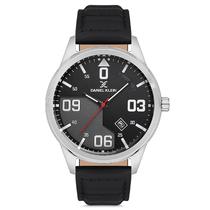 Relogio Analogico Masculino Daniel Klein DK.1.12670-1 Premium Gents / Pulseira de Couro Genuino - Preto/Prata