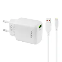 Fonte Carregador Yookie EI2Y - 18W - USB - com Cabo Lightning - Bivolt - Branco  Fonte Carre...