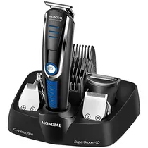 Cortador de Cabelo Mondial Super Groom - 10 BG-03 com 6W/Recarregável/Bivolt - Preto/Azul