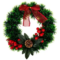 Coroa de Natal 25CM - Bagas Vermelhas e Laço Cobre