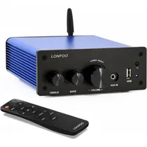 Amplificador Áudio Estéreo Hi-Fi Lonpoo LP-615 com Bluetooth/ Graves/ Agudos/ Aux/ USB/ Coaxial/ Optico/ 200W RMS/ Controle Remoto/ Azul  Amplificado...