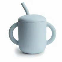Mushie Vaso Silicona Con Pajita Powder Blue